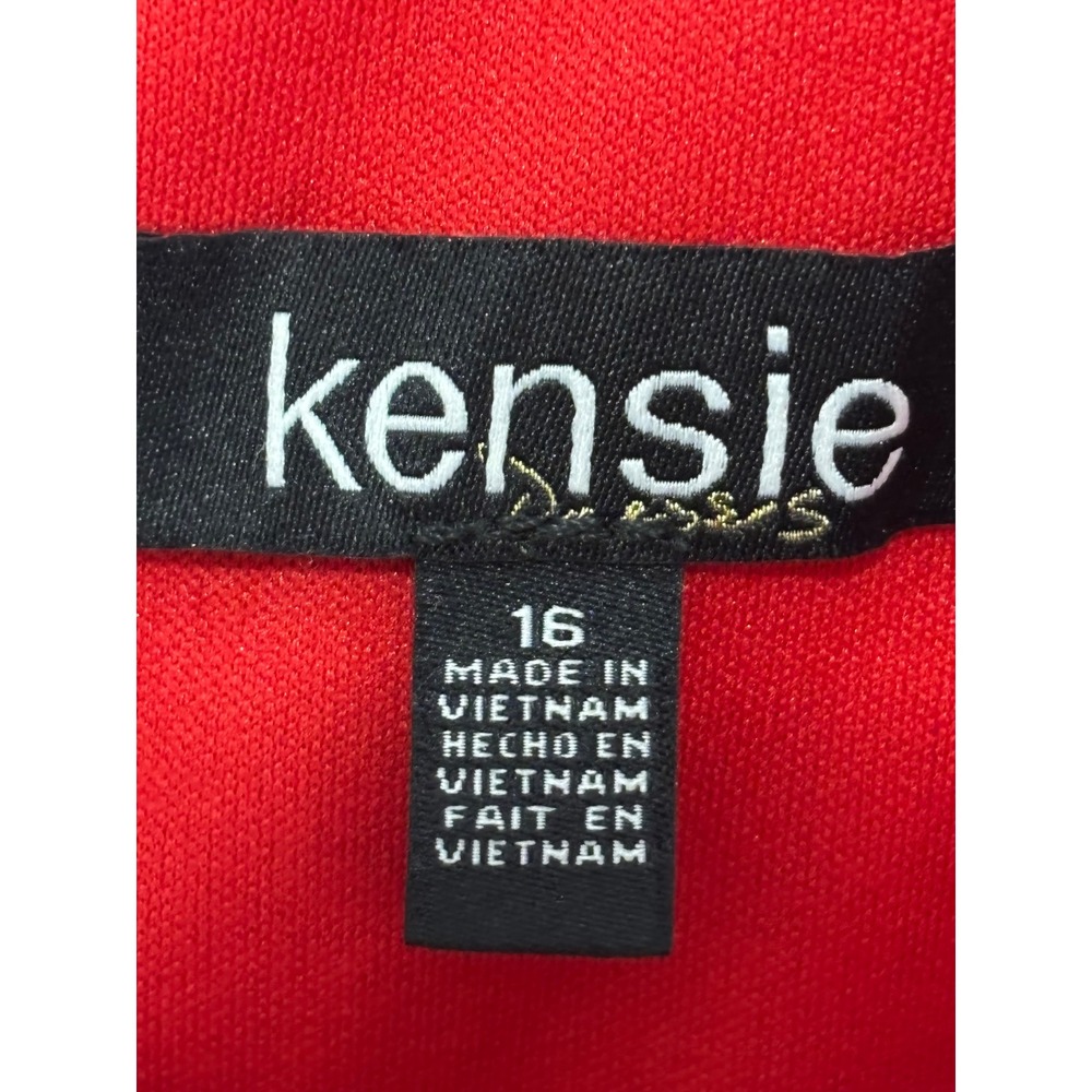 Kensie Red Satin Pleated V-Neck Tiered Fit and Flare Cocktail Dress Womens 16 - Picture 6 of 7
